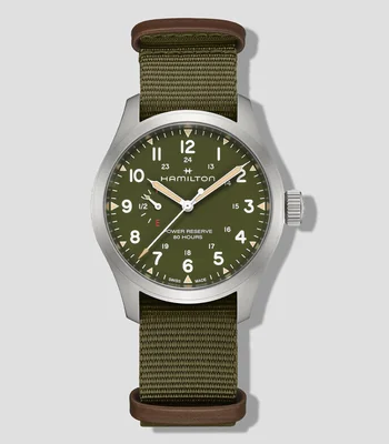 Reloj Unisex Khaki Field Power Reserve Deportivo Verde, Plateado