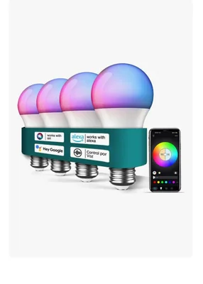 Focos Led Inteligentes Arizona con Alexa Google Siri y Wifi 2.4g de Luz Multicolor Modelo Blanco 4 Piezas