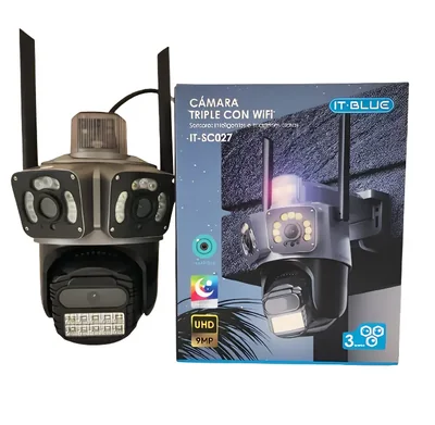 Cámara de Vigilancia 360º Con Tres Lentes, Wifi, Con Sensores Inteligentes Visión Nocturna.