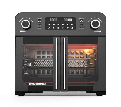 Horno Freidora De Aire Elite Gourmet Negro Gran Capacidad 23 L Con Puertas Francesas Dobles - Venta Internacional.
