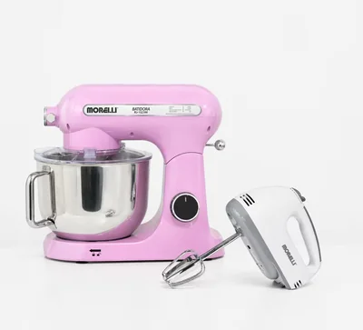 Batidora De Pie Morelli Color Rosa 6l 10 Velocidades + Batidora de Mano de Regalo
