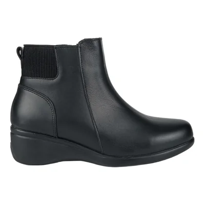 Bota de mujer, de tipo confort, de piel, con cuña, tacón bajo, acabado napa, color negro, mod. 1344397
