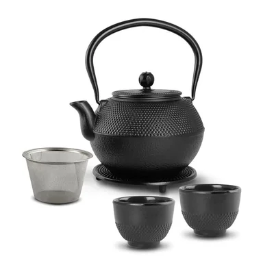 Tetera Japonesa de Hierro Fundido con Tazas, Infusor y Salvamanteles