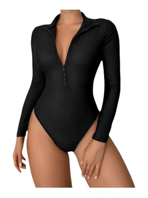 Traje De Baño Una Pieza Manga Larga Modelo Negro M