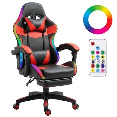 Silla Gamer Titano Roja con Reposapiés Luz LED Reclinable 90° a 150° Soporte Lumbar y Reposacabezas