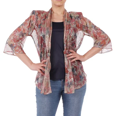 Blusa Abierta Drapeda Patrón Metálico Floral Foley's para Mujer