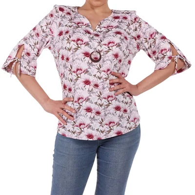 Blusa Paloma Carmín Floral Cuello V Manga 3/4 Foley's para Mujer