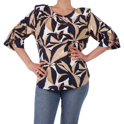 Blusa Estampado Hojas Cuello Redondo 3/4 Foley's para Mujer
