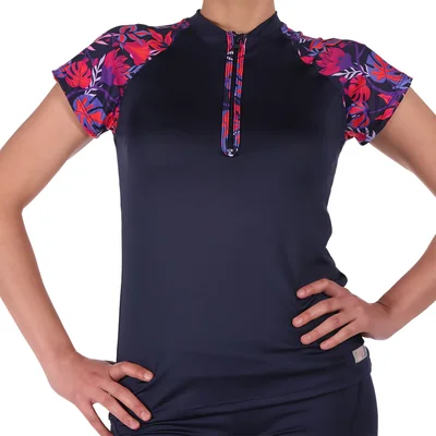 Playera Manga Corta Cierre y Estampado Floral Skysoul para Mujer