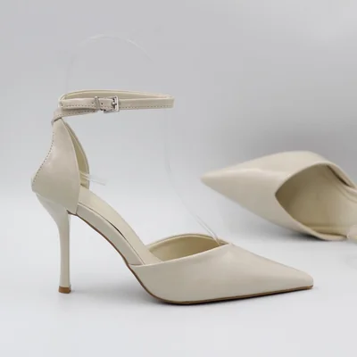 Zapatillas tipo stiletto de tacón alto con punta puntiaguda y correa al tobillo
