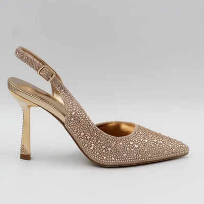 Zapatillas stiletto destalonadas con pedrería