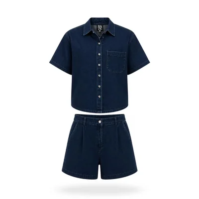 Conjunto Camisa Con Short De Mezclilla Azul Petroleo