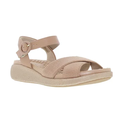 Sandalia Cuña Tiras Cruz Hebilla Beige Modare para Mujer