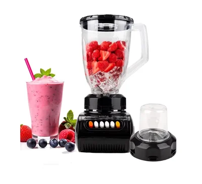Licuadora Con Vaso Negra De Plastico 2 En 1 Con 4 Velocidades Licuadora Con Control De Botones De 1.5l