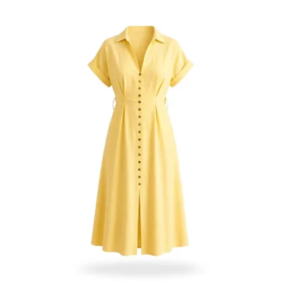 Vestido Daze Amarillo de Lino Con Botones para Mujer