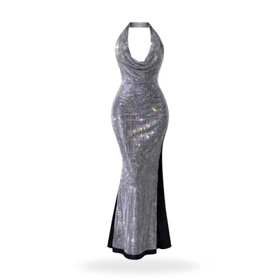 Maxi Vestido Con Pedrería Negro