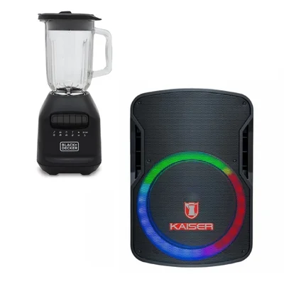 Combo Licuadora Black & Decker Vaso Vidrio 900W 8 Vel Negra + Bafle Kaiser 15" Bluetooth 25000 W PMPO ENDY
