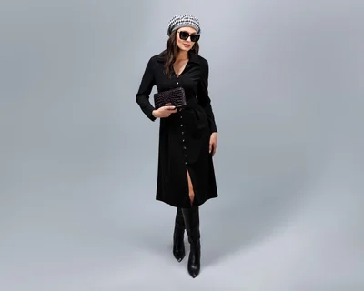 Vestido Casual Jennifer Lopez Manga Larga Negro con Escote en V para Mujer
