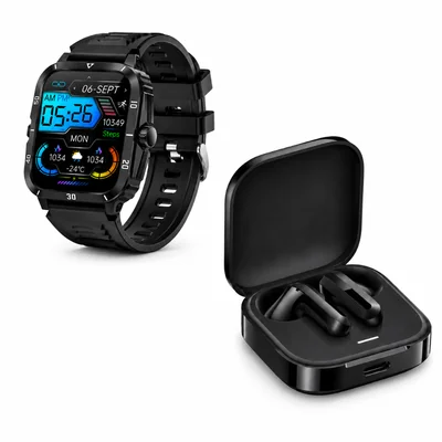SMARTWATCH FUTUREM K71 ESTILO MILITAR + AUDIFONOS BUDS 6 ACTIVE (NEGRO)