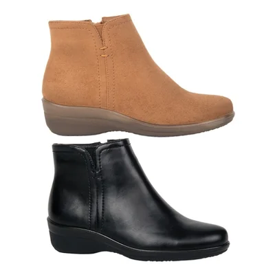 Kit de 2 pares de botines de mujer, de tipo confort, de piso, acabado ante, colores café y negro, mod. 1325672
