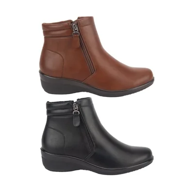 Kit de 2 pares de botines de mujer, de tipo confort, acabado napa, colores negro y café, mod. 1328931