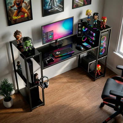 Escritorio Ambientika Modelo Hb Gamer Home Office 6 Repisa Moderno Minimalista