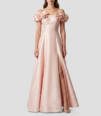 Vestido largo de fiesta liso floral Mujer