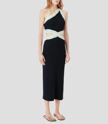 Vestido midi liso con detalle decorativo Mujer