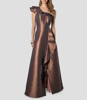Vestido de fiesta largo liso con olanes Mujer