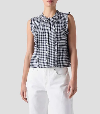 Blusa con cuadros sin mangas Mujer