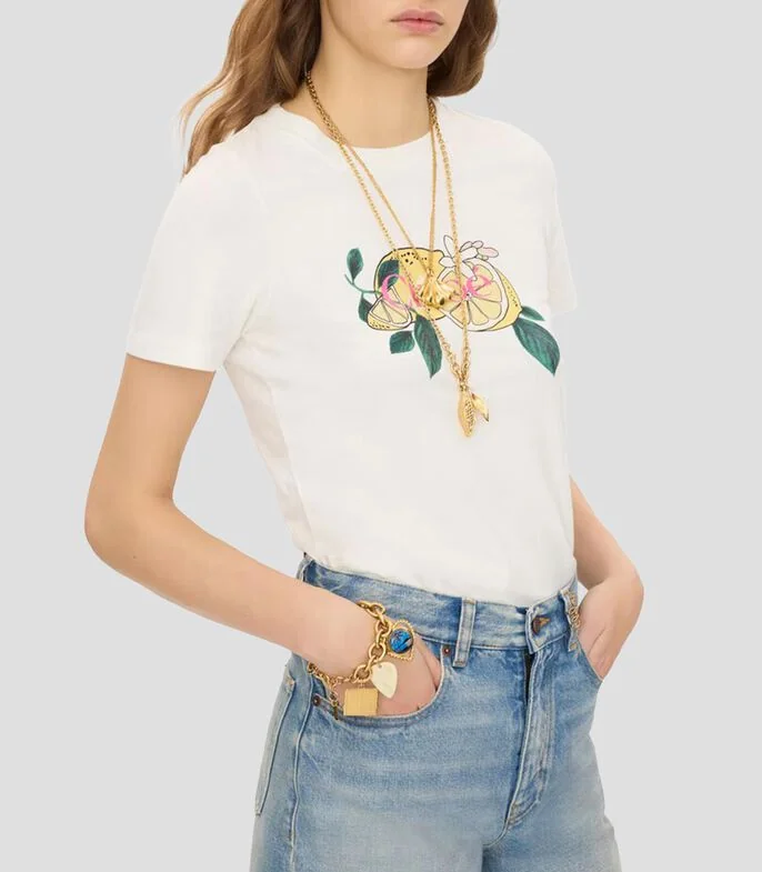 Playera cuello redondo manga corta estampada Mujer