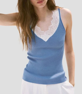 Top cuello V sin mangas fantasía Mujer