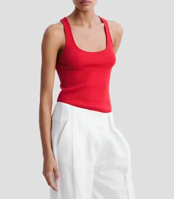 Top cuello redondo sin mangas liso Mujer