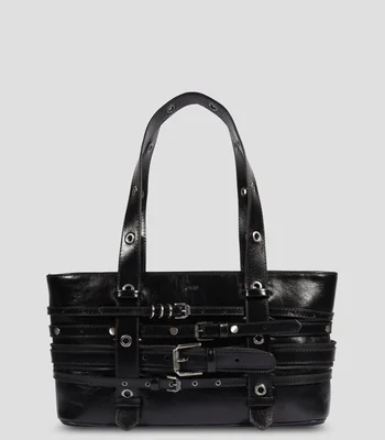 Bolsa bucket negra en piel Schutz Zendy con charms y cadenas Mujer