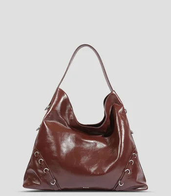 Bolsa Hobo café en piel Mujer