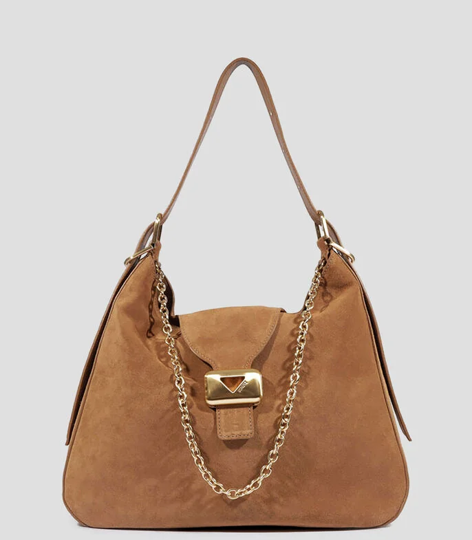 Bolsa Hobo café en piel Mujer