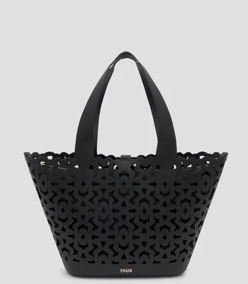 Bolsa tote negra en piel Bear Shock lisa Mujer