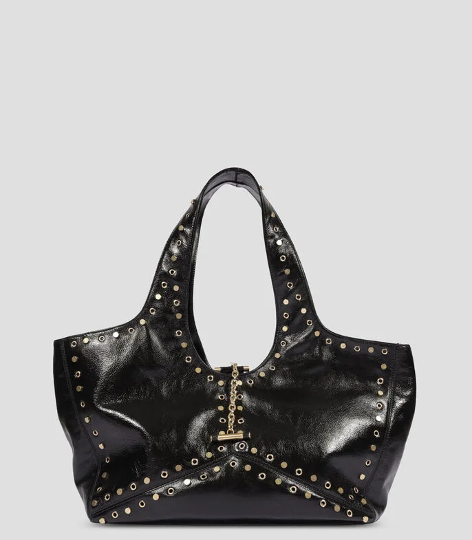 Bolsa Shoulder en piel con estoperoles Mujer