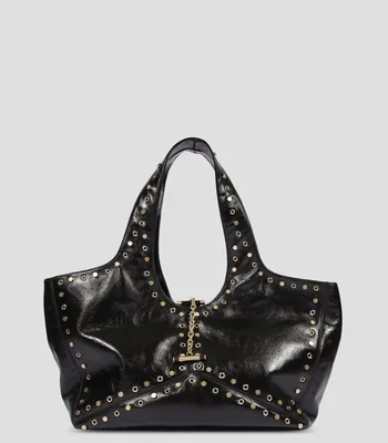 Bolsa Shoulder en piel con estoperoles Mujer