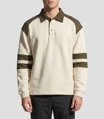 Playera tipo polo manga larga con rayas Hombre