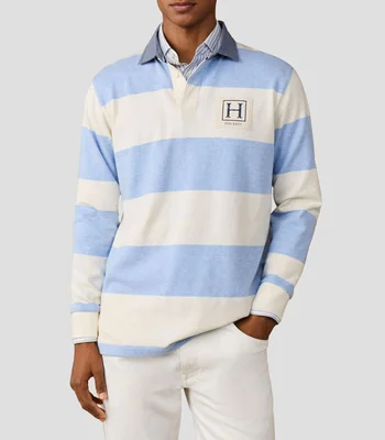 Playera tipo polo manga larga con rayas Hombre