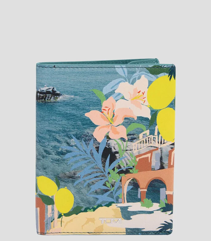 Portapasaporte en cuero estampado Hombre
