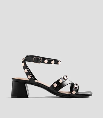 Sandalias de tacón bajo ancho en piel Mujer