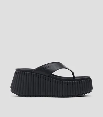 Sandalias de tacón alto de cuña en piel Mujer