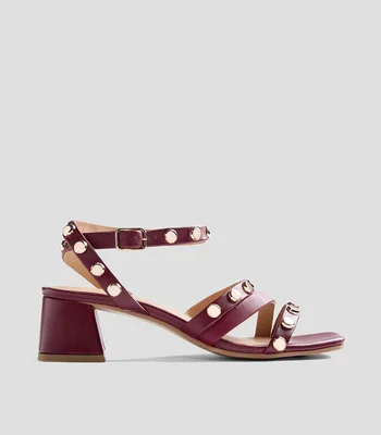 Sandalias de tacón bajo ancho en piel Mujer