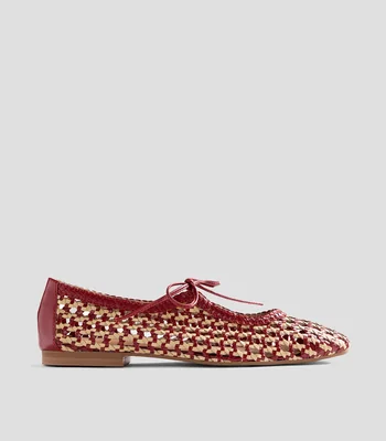 Flats planos en piel con cintas Mujer