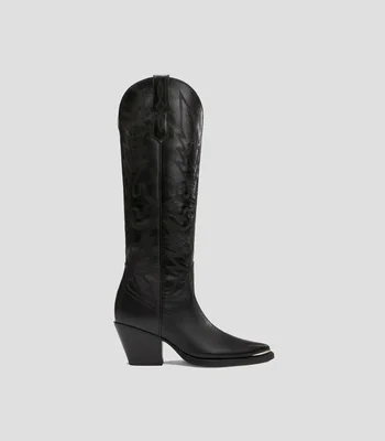 Botas casuales largas en piel con tacón medio cuadrado Mujer