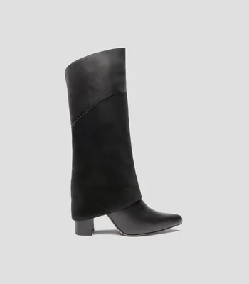Botas casuales largas en piel con tacón medio de media luna Mujer