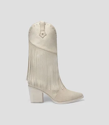 Botas vaqueras largas en piel con tacón medio cuadrado Mujer