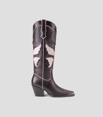 Botas casuales largas en piel con tacón medio cuadrado Mujer